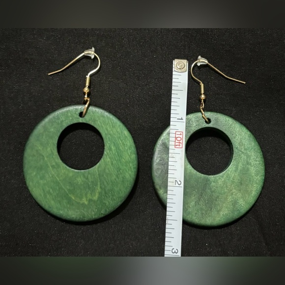 Green Wood Earrings - Picture 2 of 2